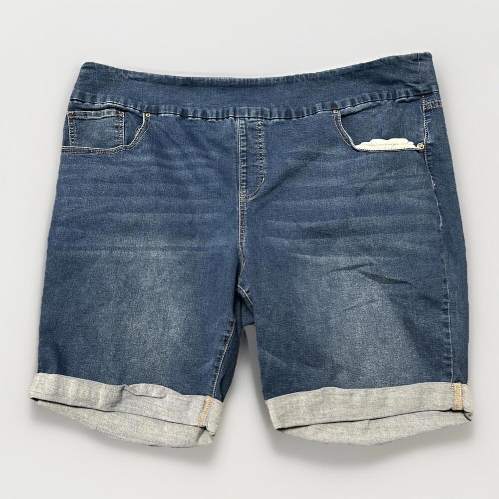 Terra Sky Woman’s Jean Shorts‎ Pull On Stretch Waist Bermuda Denim 47x9.5